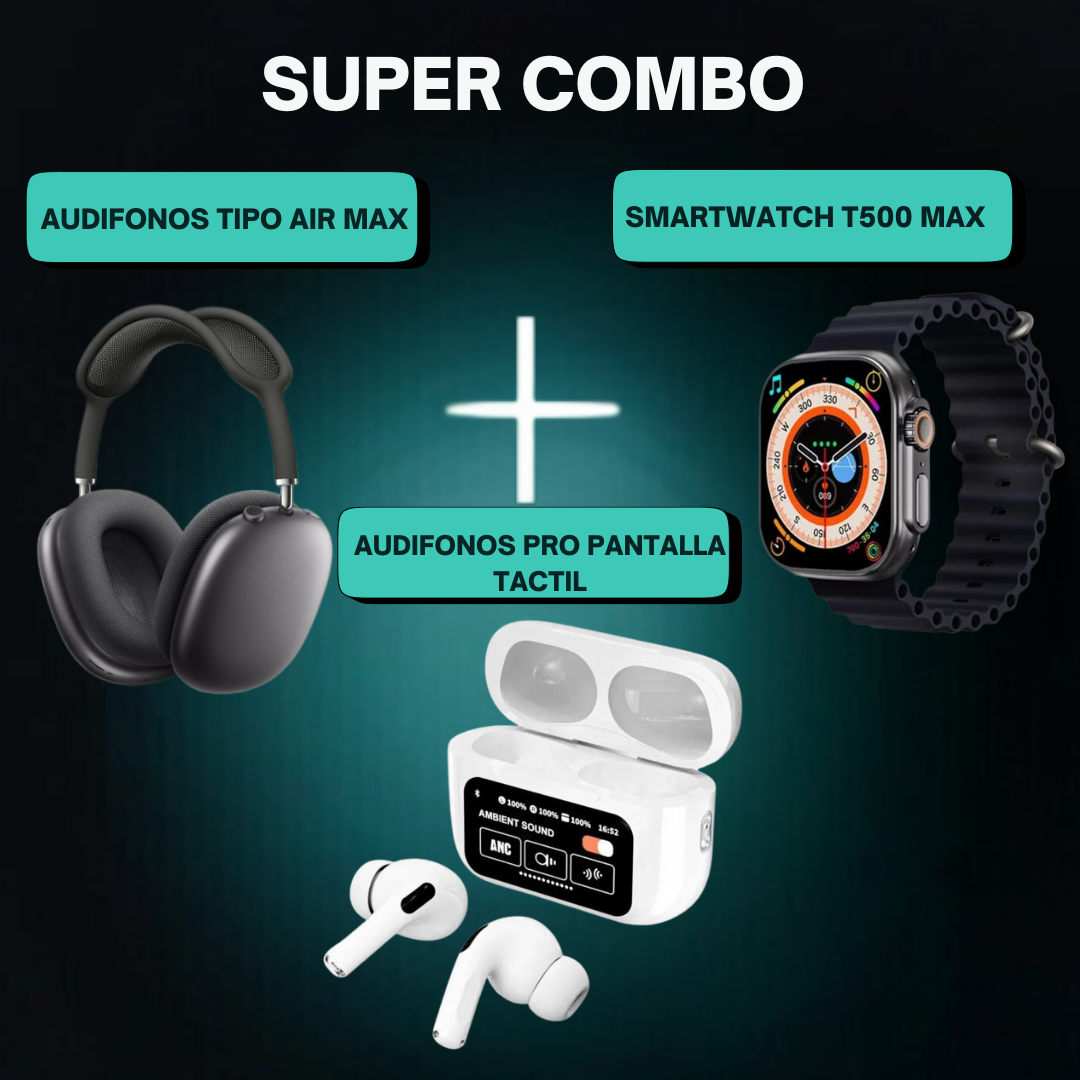 Combo Reloj Smart + Audífonos + Diadema